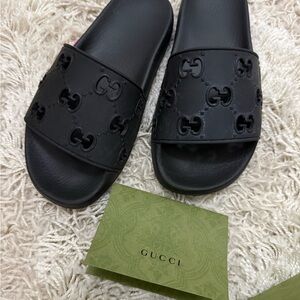 Gucci Embossed Black Slides